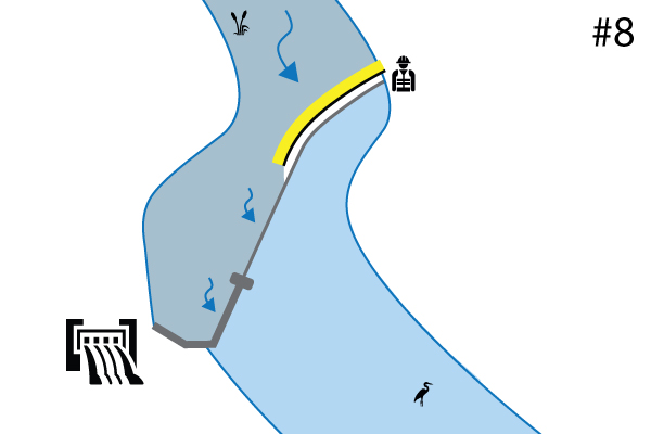 Water-Gate © esnek batardolar. Nehir eşiğindeki kurulum şeması | Dolusavak. Vaka # 7